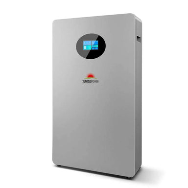 Front view of Sun Gold Power 10240Wh 51.2V 200Ah Wall-Mounted LiFePO4 Lithium Battery shows its integrated LCD display