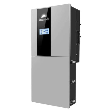 Front view of Sun Gold Power 11400W 48V Split Phase Hybrid Solar Inverter with a slim wall-mounted design and built-in LCD display