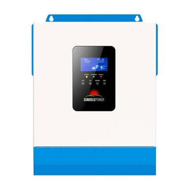 Front view of Sun Gold Power 3000W 24V Solar Inverter Charger with a built-in LCD display and wall-mount design