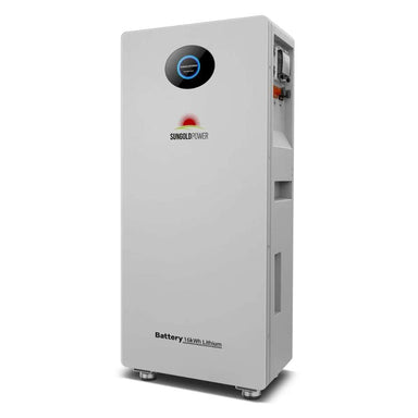 Front view of Sun Gold Power PowerMax 16070Wh 51.2V 314Ah Outdoor Energy Storage Battery with a sleek freestanding cabinet and front status display