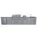Front view of Sunstone Dallas 14ft Outdoor Kitchen Island Package with Gas Hybrid Charcoal Grill with grill, burner, sink, and cabinets