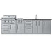 Front view of Sunstone Magnolia 10ft Outdoor Kitchen Island Package with grill, sink, drawers, and cabinets