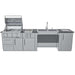 Front view of Sunstone Summit 10ft Outdoor Kitchen Island Package displaying grill, burner, sink, and full cabinet layout