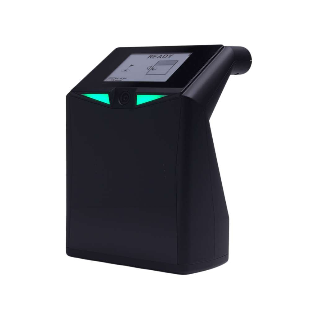 Front view of TruGolf LaunchBox Golf Launch Monitor w/ E6 CONNECT Home shows its screen, camera, and indicator lights