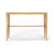 Front view of Westminster Teak 5ft Laguna Teak Bar Table highlighting its tall, narrow design and sturdy support bar