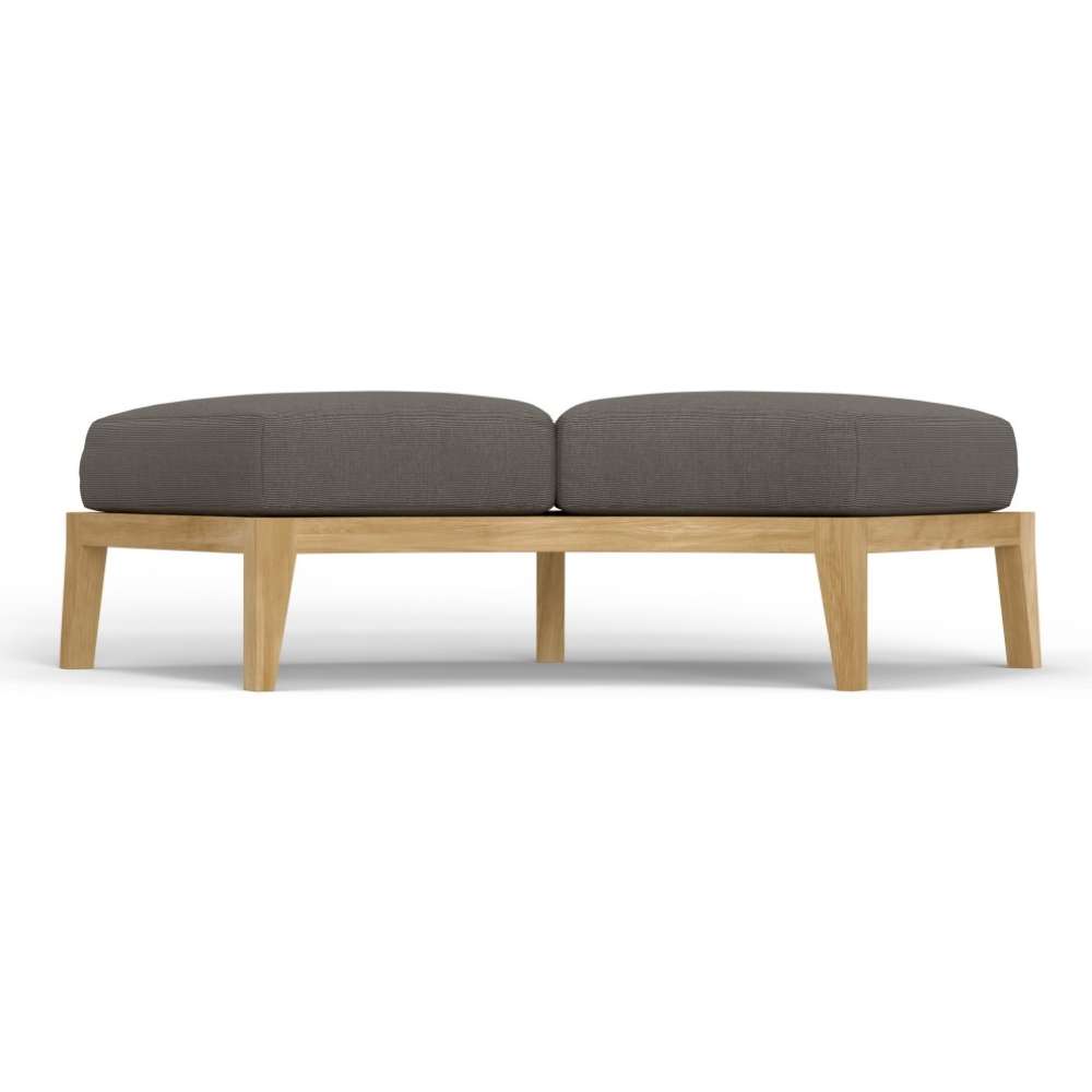 Front view of Westminster Teak Kafelonia Backless Sofa Sectional features thick cushions on a sturdy curved wood base