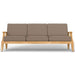 Front view of Westminster Teak Large Laguna Sofa with taupe cushions and a warm teak wood frame