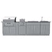 Front view of a modern outdoor kitchen from the Sunstone Alamo 10ft Outdoor Cabinet Island Package with Hybrid Grill