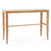 Front view of a slatted teak bar table with a built-in footrest, part of Westminster Teak Laguna 5pc Teak High Bar Set