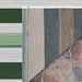 Front and back of Couristan Dolce Indoor/Outdoor Rug - Striped/Grass revealing green stripes on one side and stone-like backing on the other