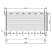 Front elevation blueprint displays horizontal paneling and structural measurements of the GardenHouse24 USA Miriam 44B Modern Garden Room