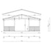 Front elevation blueprint of the GardenHouse24 USA Glostrup 44 Garden Room highlights the roof pitch, central entrance, and overall width