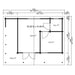 Front elevation blueprint of the GardenHouse24 USA Glostrup 70 Garden Room outlines the roof slope, window sizes, and exterior wall paneling