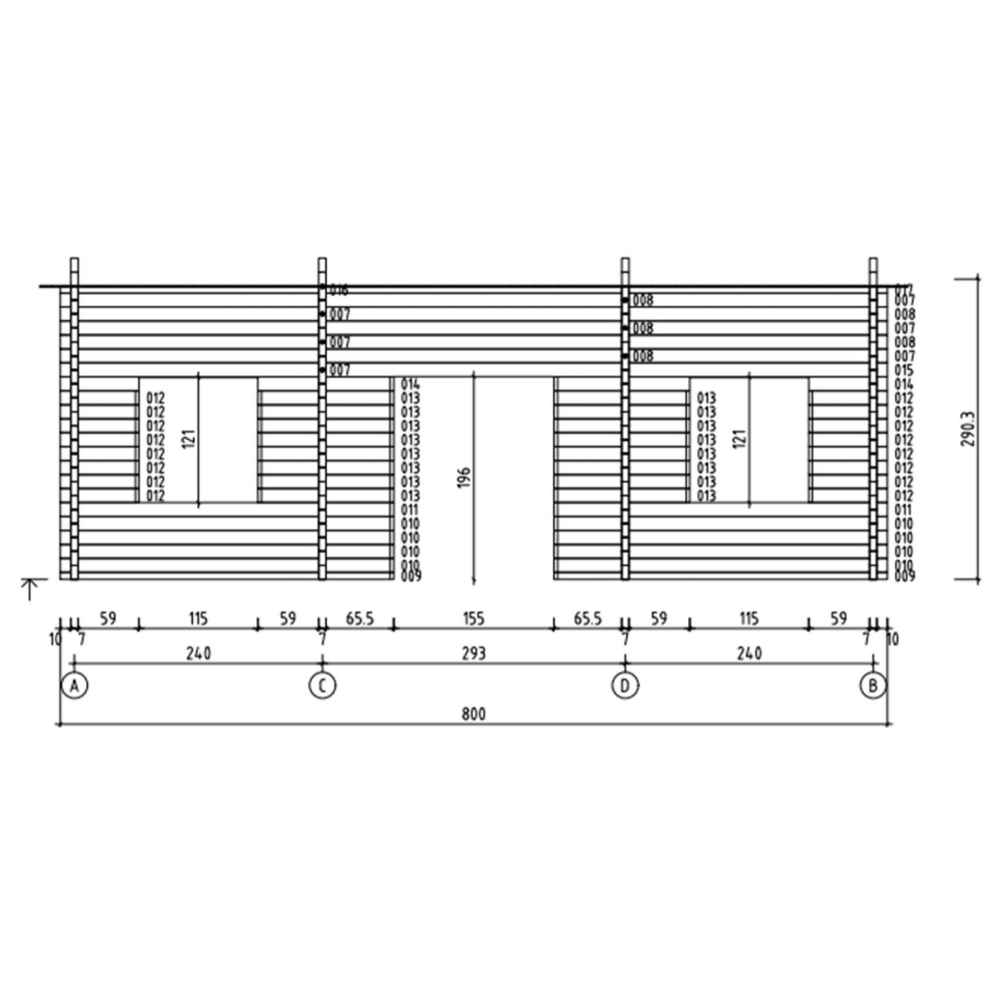 Front elevation diagram of the GardenHouse24 USA Barrit 70 Garden Room shows window and door positions with precise measurements
