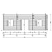 Front elevation diagram of the GardenHouse24 USA Barrit 70 Garden Room shows window and door positions with precise measurements