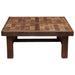 Front view of Fireside Lodge Barnwood Americana Coffee Table - 36 Inch featuring a square wooden tabletop with a checker-pattern design and sturdy legs