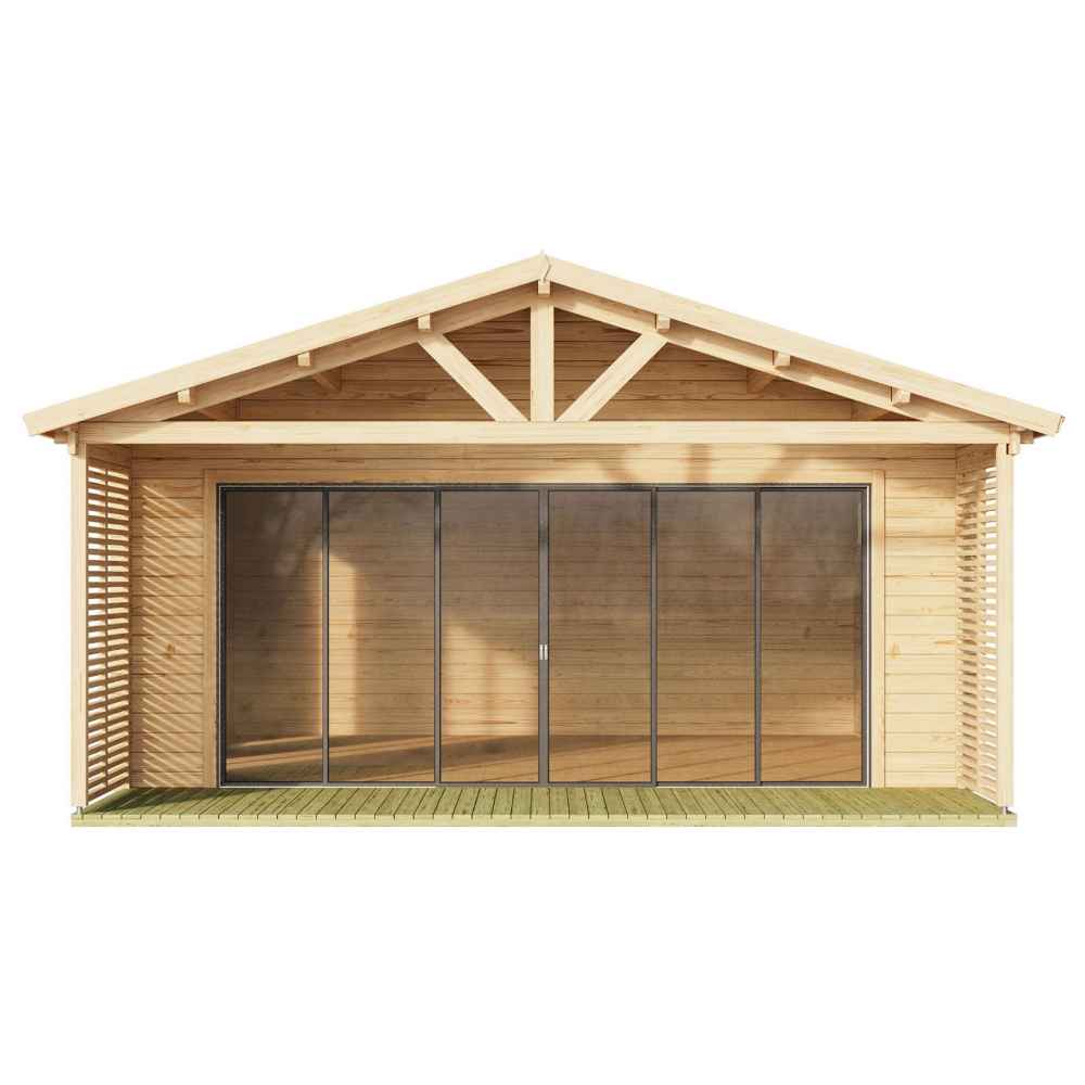 Front view of the GardenHouse24 USA ALU Concept Arosa 44C Garden Room with fully closed glass sliding doors and no furniture inside