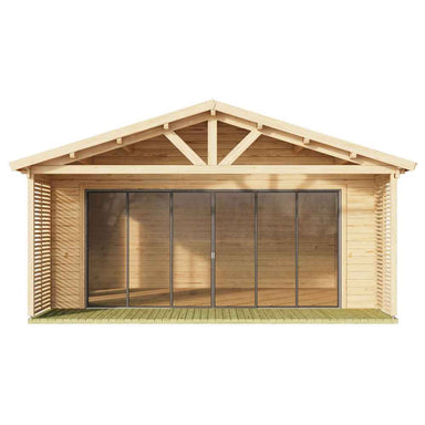 Front view of the GardenHouse24 USA ALU Concept Arosa 44C Garden Room with fully closed glass sliding doors and no furniture inside