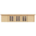 Front view of the GardenHouse24 USA Game Room 70 Garden Room highlights its symmetrical design with three sets of double glass doors framed by wooden panels