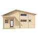 Front view of the GardenHouse24 USA Montreal 70 Garden Room, showing clean lines, wood paneling, and a small entry porch