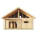 Frontal view highlights the triangular gable, expansive windows, and door of the GardenHouse24 USA Sauna Marit 90 Garden Room