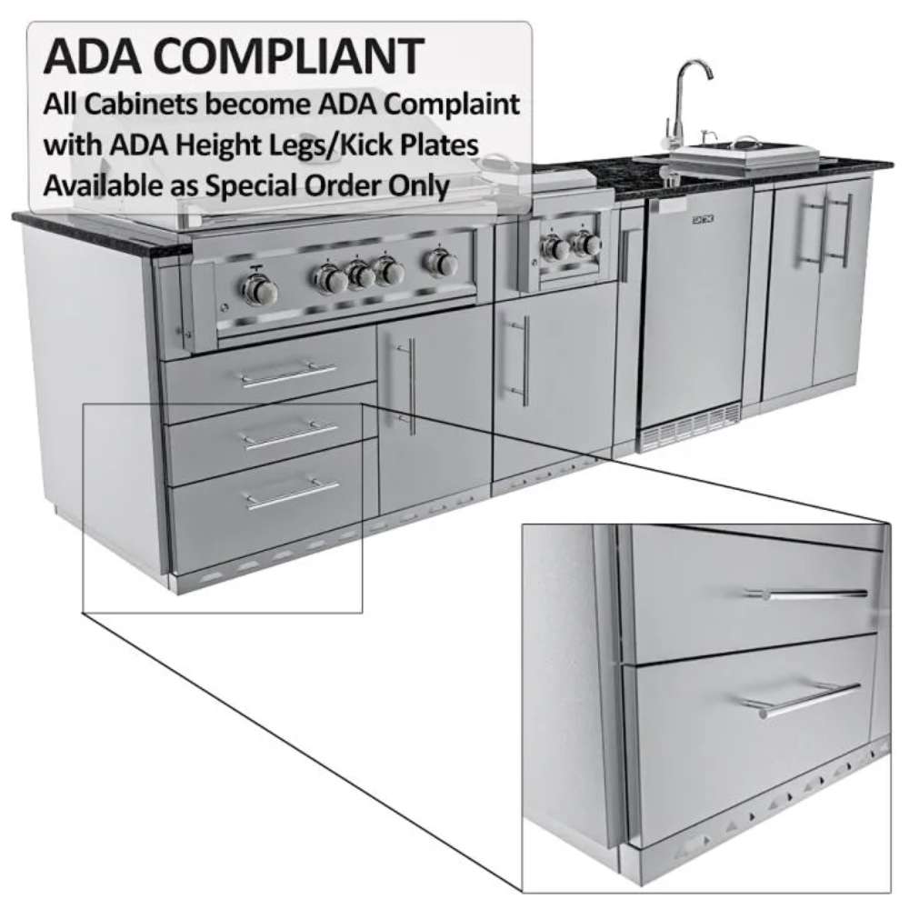 Full kitchen layout labeled ADA compliant features in the Sunstone Texas Tango 19ft Outdoor Kitchen Island Package