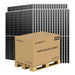 Full shipment of Sun Gold Power 450W Mono Black PERC Solar Panel Full Pallet (32 Panels) is shown with 32 solar panels and a palletized shipping box