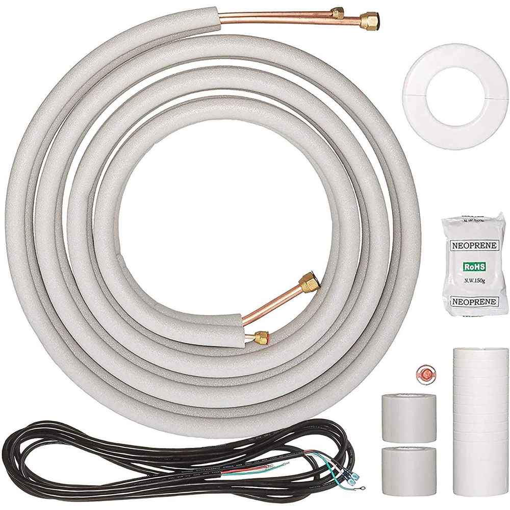 Full installation kit including insulated copper lines, control wire, tape, and neoprene for Senville 28000 BTU Tri-Zone Mini Split Air Conditioner - Heat Pump - SENA30HFT