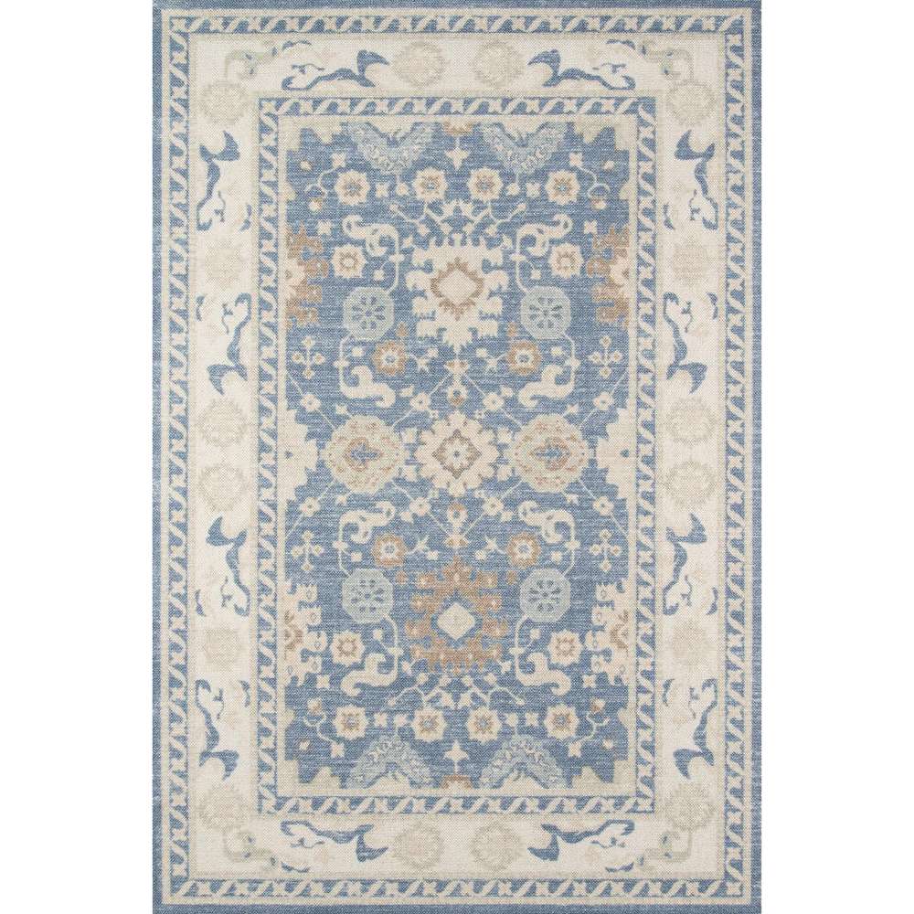 Full overhead view of Momeni Anatolia Indoor Rug - ANA-7 Light Blue displays its balanced floral and border design