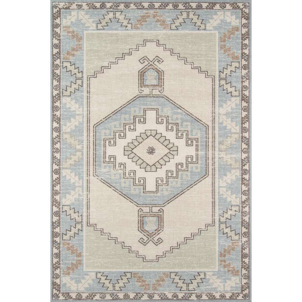Full rectangular design of Momeni Anatolia Indoor Rug - ANA-2 Light Blue with its bold central medallion