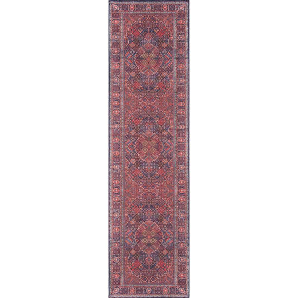 Full runner design of Momeni Afshar Indoor Rug - AFS10 Navy with symmetrical medallion patterns and vibrant colors