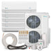 Full system package with indoor units, outdoor unit, remotes, and installation accessories for Senville 48000 BTU Five Zone Mini Split Air Conditioner - Heat Pump - SENA48HFF