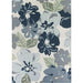 Full top-down view of Couristan Dolce Indoor/Outdoor Rug - Novella/Grey shows an arrangement of grey, blue, and green flowers and leaves