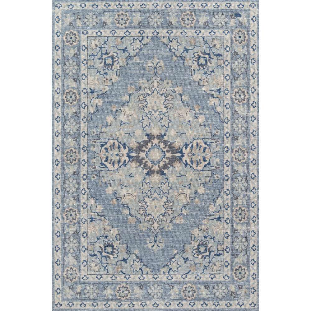 Full top view of Momeni Anatolia Indoor Rug - ANA-9 Blue displays its symmetrical medallion pattern framed by a floral border