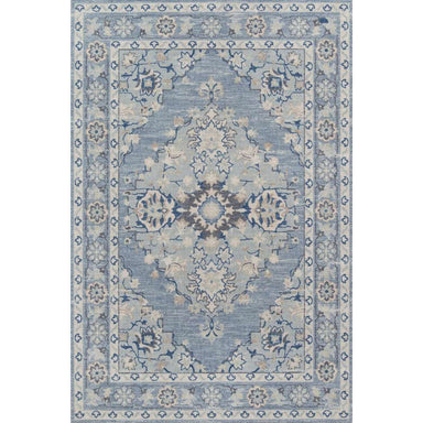 Full top view of Momeni Anatolia Indoor Rug - ANA-9 Blue displays its symmetrical medallion pattern framed by a floral border