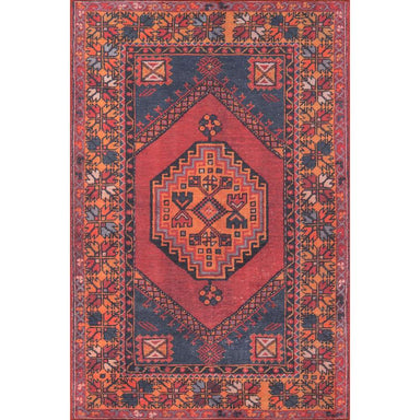 Full view of Momeni Afshar Indoor Rug - AFS16 Red displays its symmetrical medallion and ornate borders in a timeless rectangular format