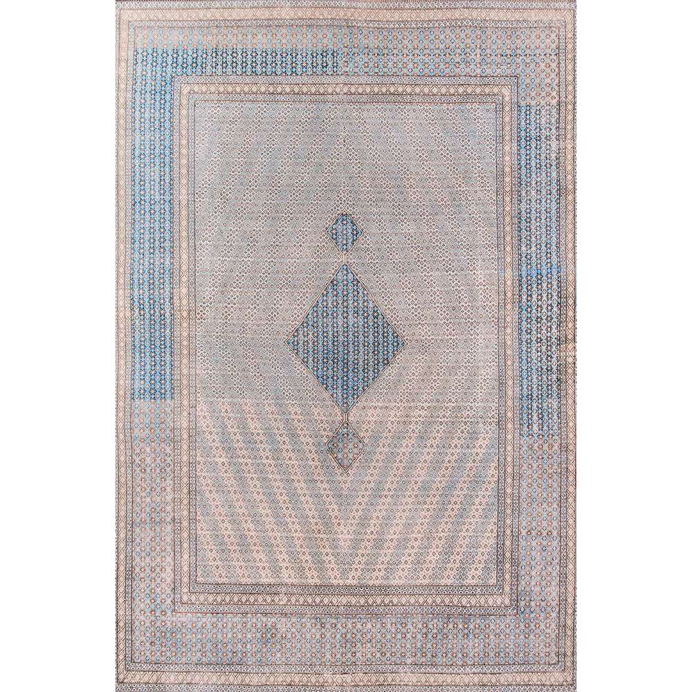 Full view of Momeni Afshar Indoor Rug - AFS34 Blue shows its intricate geometric design with diamond shapes and soft blue and beige tones