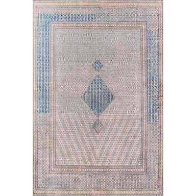 Full view of Momeni Afshar Indoor Rug - AFS34 Blue shows its intricate geometric design with diamond shapes and soft blue and beige tones
