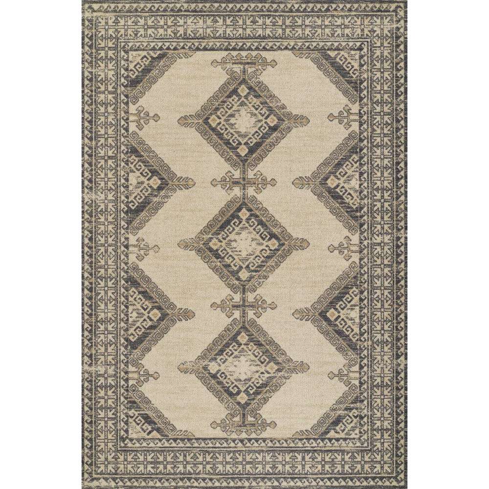 Full view of Momeni Anatolia Indoor Rug - ANA-10 Charcoal featuring symmetrical diamond patterns framed by a bold decorative border