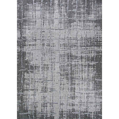 Full view displays the abstract, crosshatched design of the Couristan Charm Indoor/Outdoor Rug - Tiverton/Anthracite-Light Grey in light and dark grey tones
