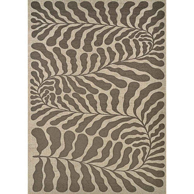 Full view of the Couristan Castille Indoor/Outdoor Rug - Fiore/Mocha reveals a symmetrical leaf-like pattern in mocha and beige