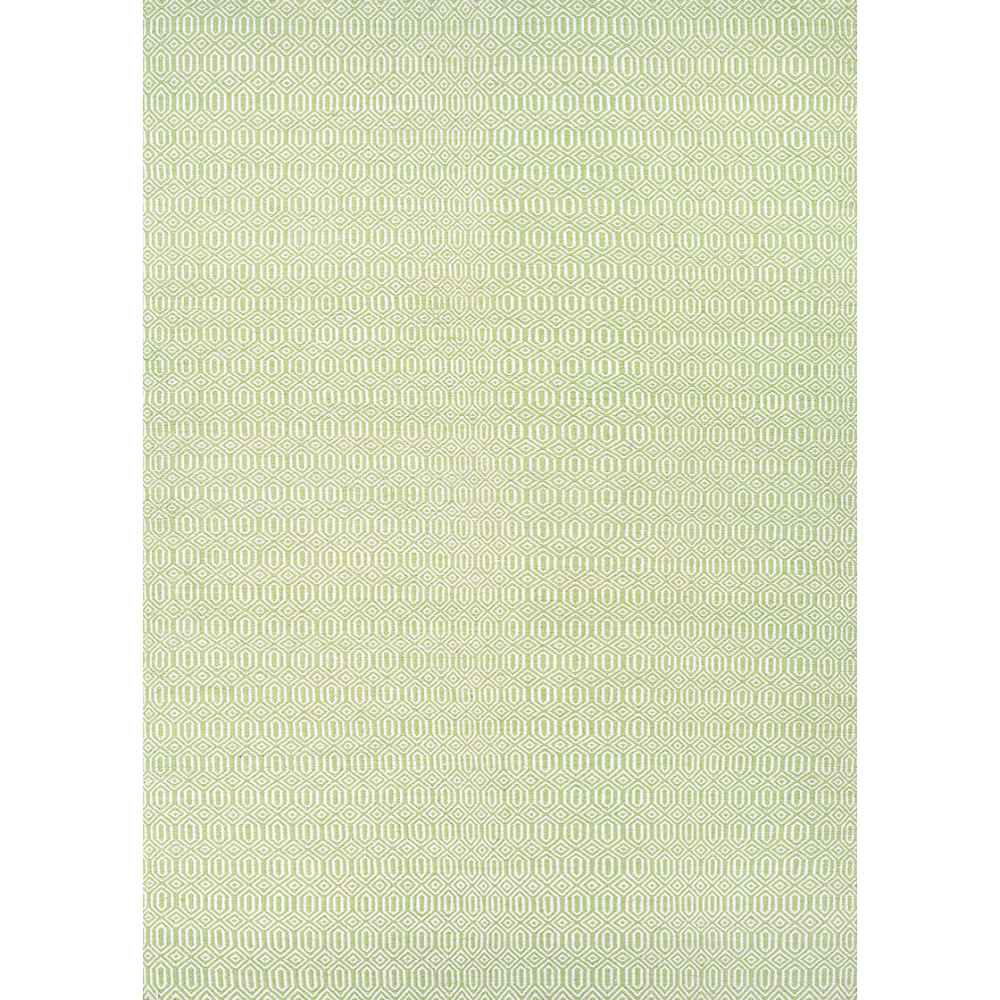 Full view of the Couristan Cottages Indoor/Outdoor Rug - Southport/Green, showing its detailed geometric design in a balanced green and ivory color scheme