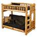 Futon Single – Fireside Lodge Cedar Log Bunk Bed shows a cedar log bunk bed with a futon sofa on the bottom and a single bed on top