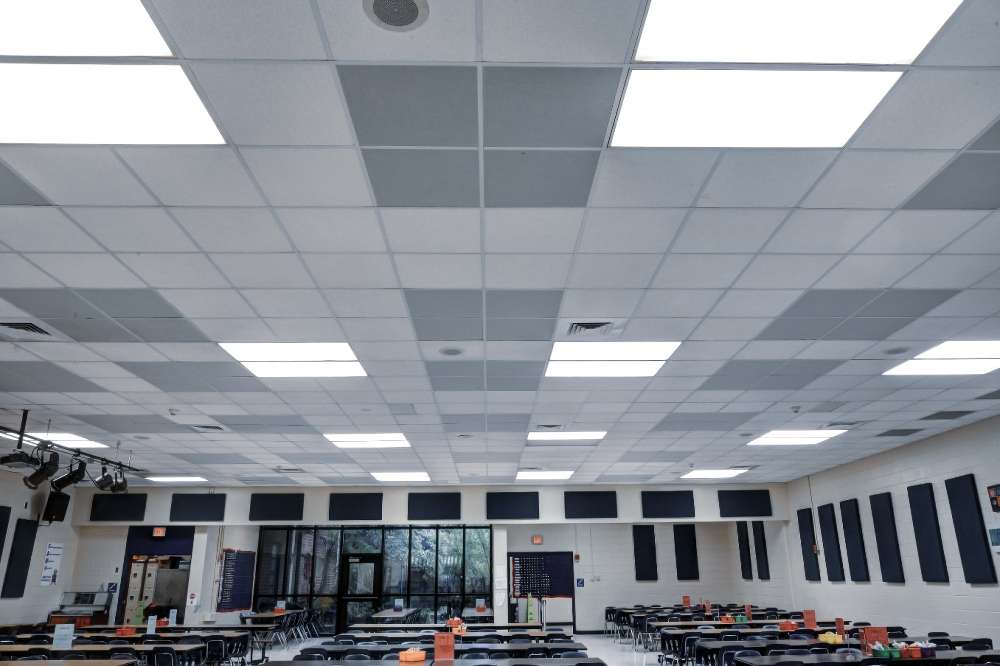 GIK Acoustics Ceiling Acoustic Panel integrated into a drop ceiling provides sound absorption while blending with the ceiling layout