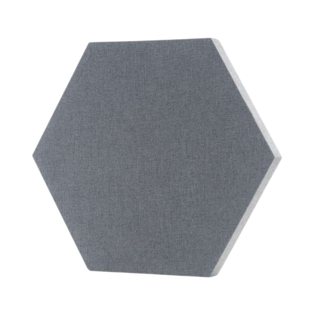 GIK Acoustics DecoShape Acoustic Panel in a hexagonal shape, covered in gray fabric, shown from the front against a plain light background