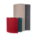 GIK Acoustics Evolution PolyFusor™ Polycylindrical Diffuser panels in red, teal, tan, and dark gray stand upright with curved fabric-covered fronts