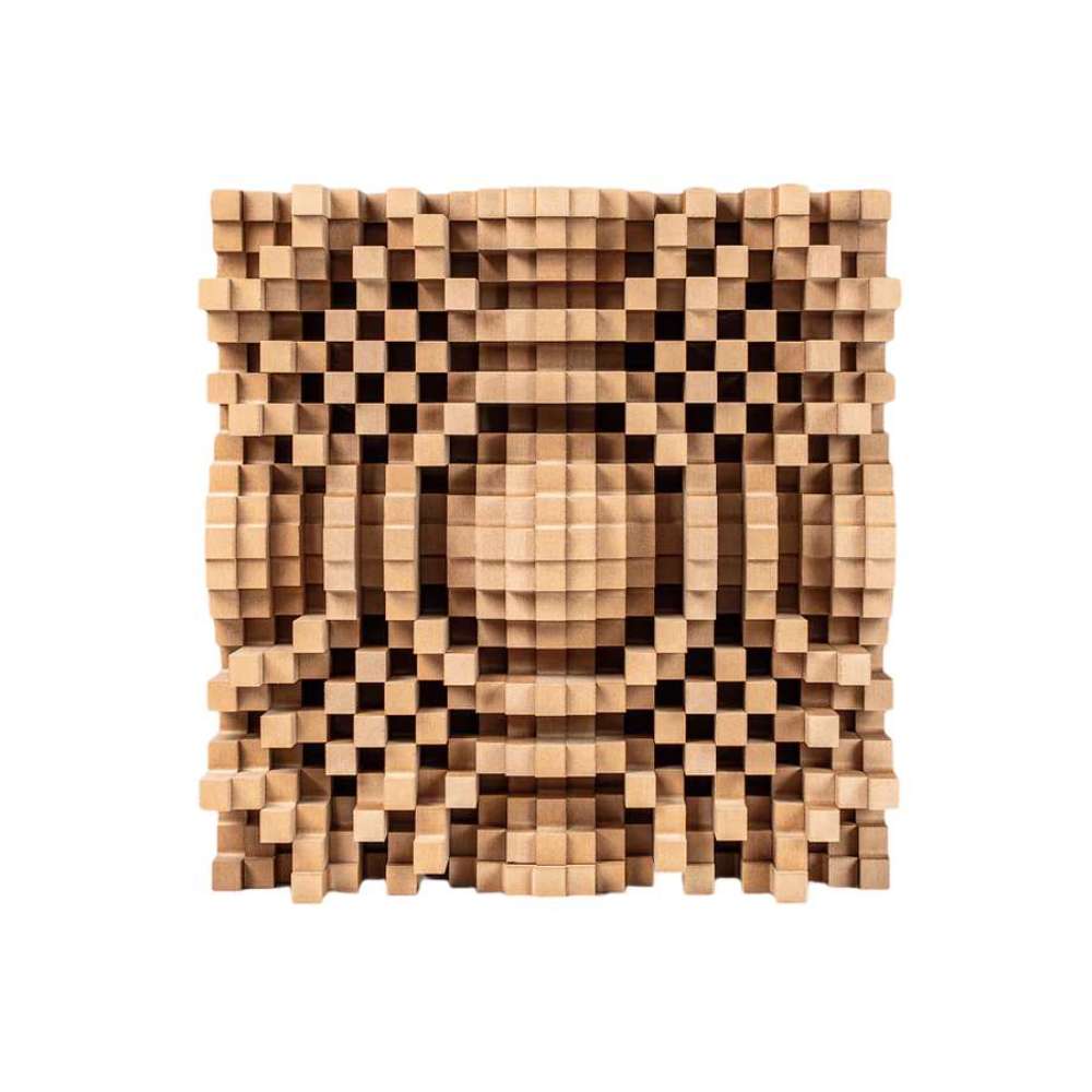 GIK Acoustics Gotham Primitive Root Diffuser front view featuring a symmetrical wooden block design for acoustic treatmen