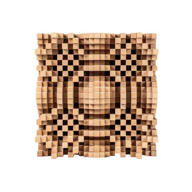 GIK Acoustics Gotham Primitive Root Diffuser front view featuring a symmetrical wooden block design for acoustic treatmen