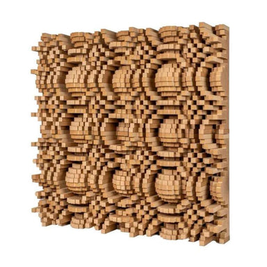 GIK Acoustics Gotham Primitive Root Diffuser with geometric wooden cube patterns designed to scatter sound and reduce echoes