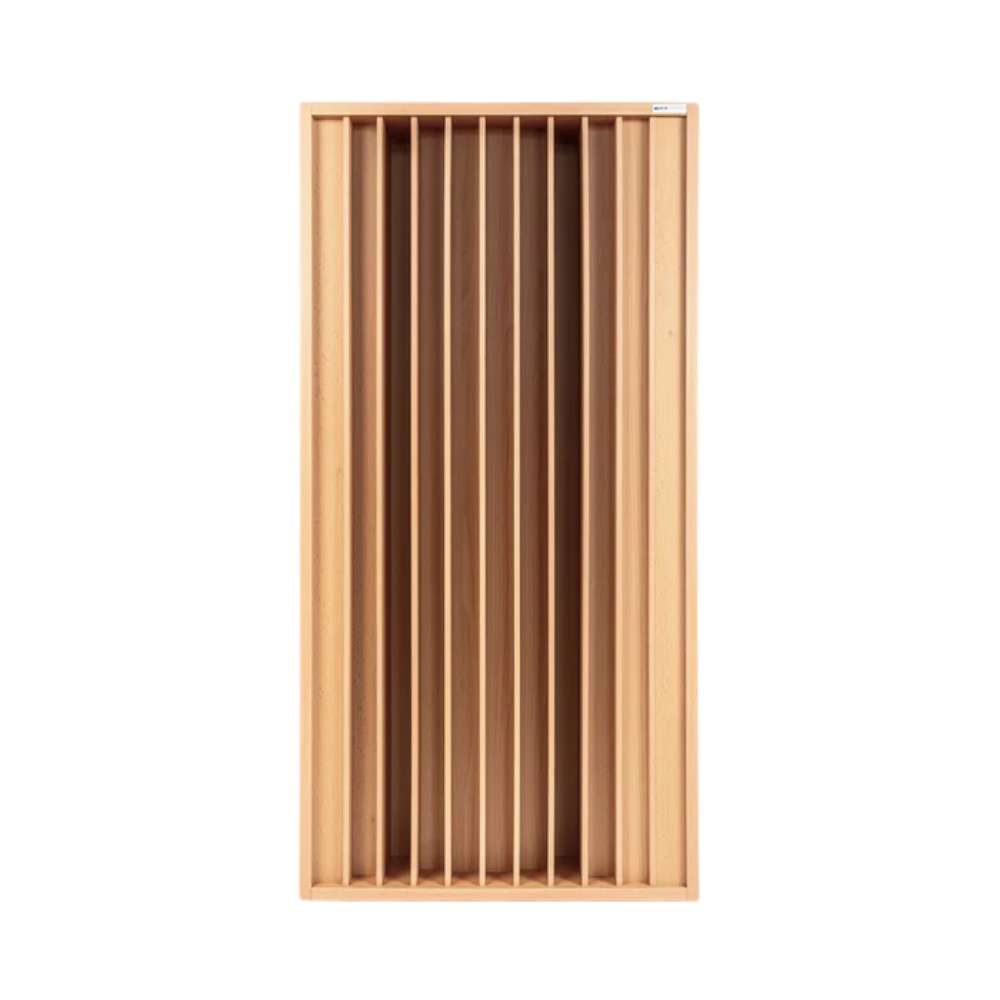 GIK Acoustics Q11D Quadratic Residue Diffuser in a natural wood finish, displaying a tall rectangular panel with evenly spaced vertical sound-diffusing wells